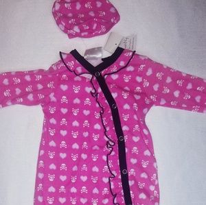 Mad sky hot pink & black Button-up footed pajamas